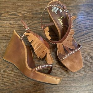 Sam Edelman wood wedge with tan suede sandal